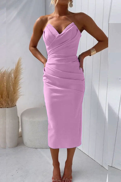 Levoire | Sans Épaules Midi Robe De Soirée Rosa
