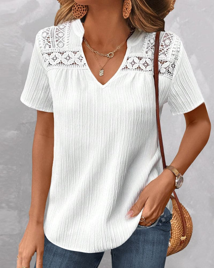 Levoire | T-Shirt Uni À Col En V Pour Un Style Décontracté Blanc