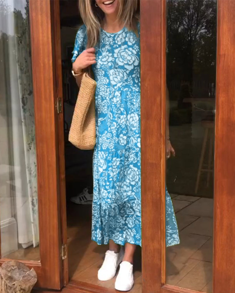 Levoire | Robe Longue Avec Motif Floral Et Manches Courtes