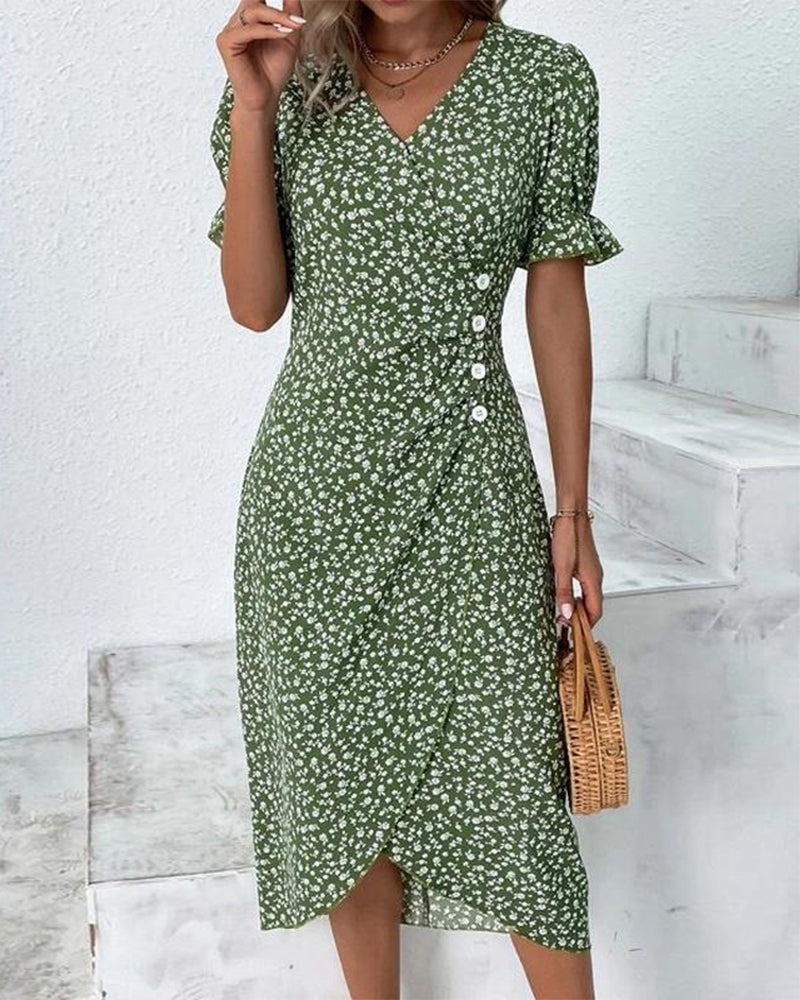 Levoire | Robe À Col V Fleuri Vert