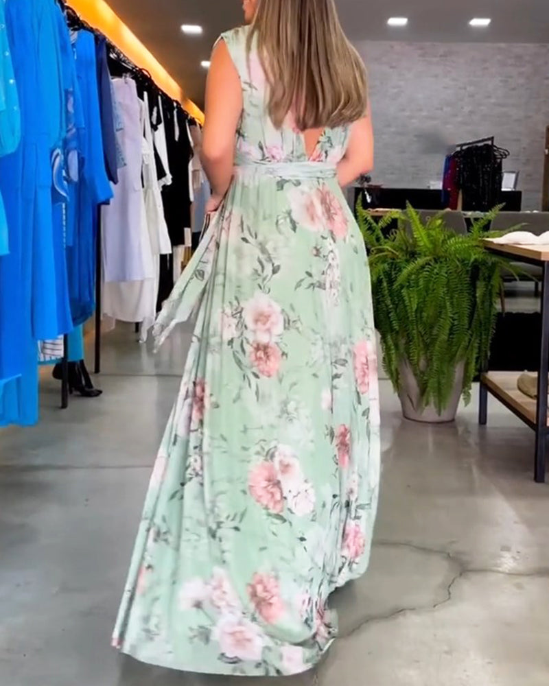 Levoire | Robe Sans Manches Élégante À Imprimé Floral En V