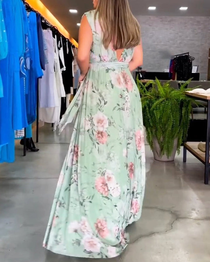 Levoire | Robe Sans Manches Élégante À Imprimé Floral En V