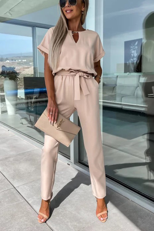 Levoire | Combinaison Élégante À Trou Clé Avec Ceinture Pour Femmes Abricot