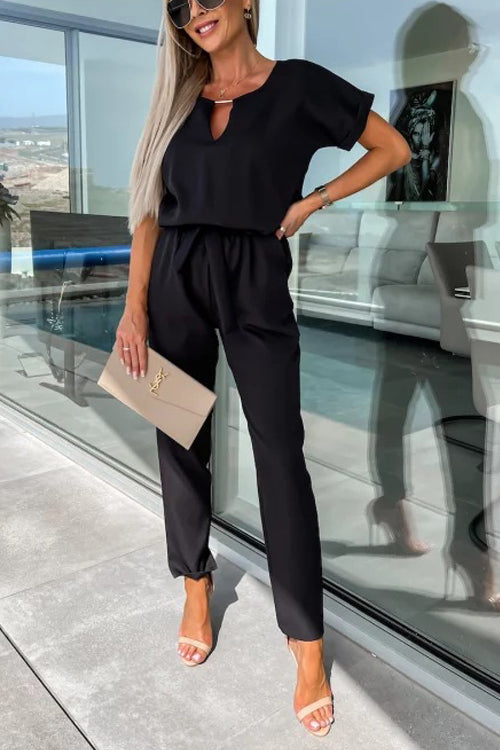 Levoire | Combinaison Élégante À Trou Clé Avec Ceinture Pour Femmes Noir XL