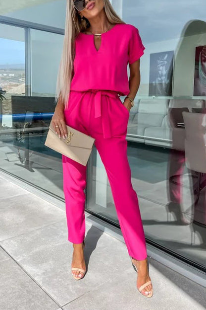 Levoire | Combinaison Élégante À Trou Clé Avec Ceinture Pour Femmes Rosa