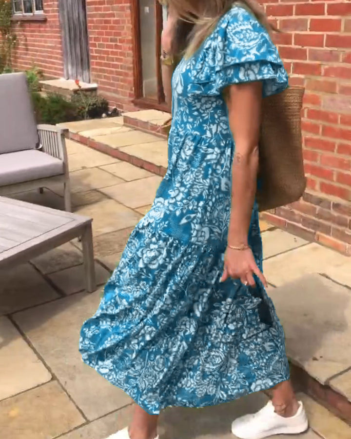 Levoire | Robe Longue Avec Motif Floral Et Manches Courtes