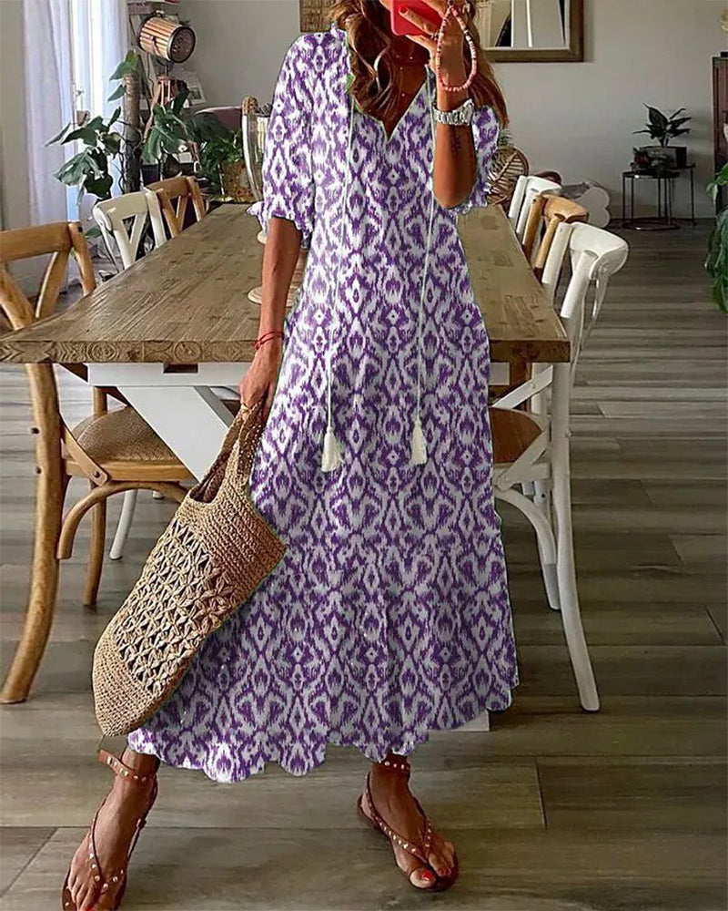 Levoire | Robe longue à col en V imprimée Pourpre