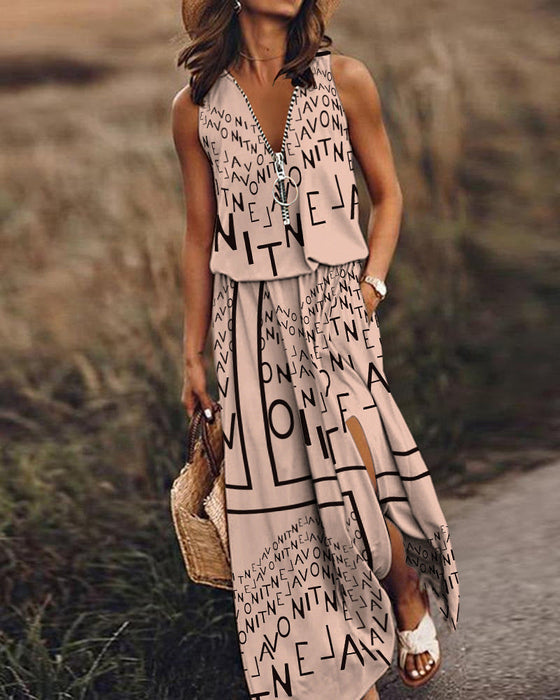 Levoire | Robe sans manches avec un design de lettres Khaki