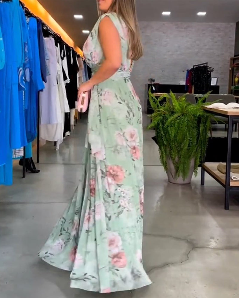Levoire | Robe Sans Manches Élégante À Imprimé Floral En V