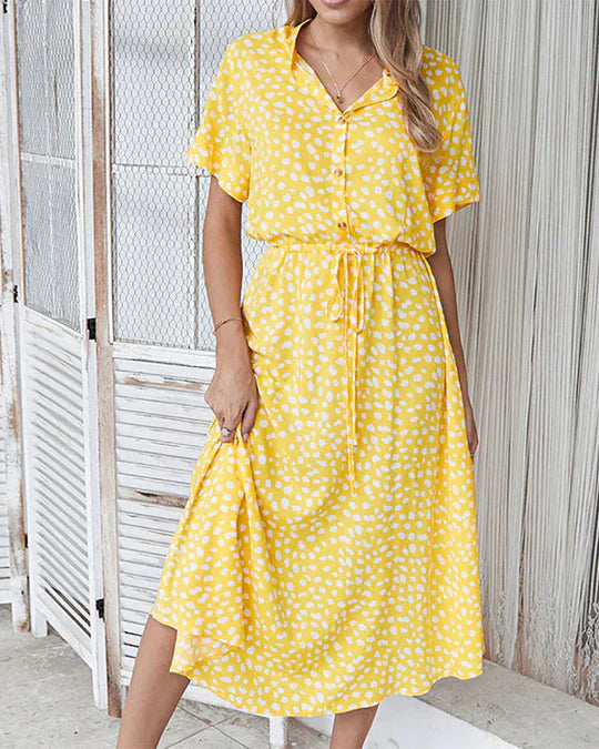 Levoire | Robe Midi À Pois Jaune