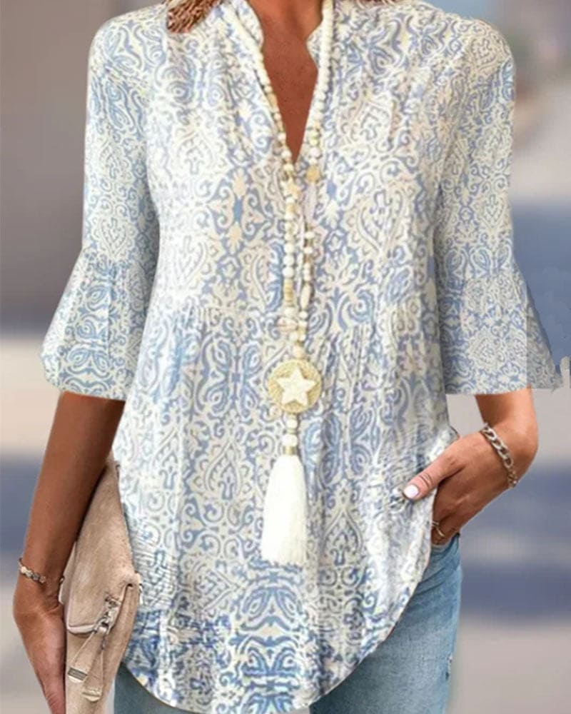 Levoire | Blouse Avec Manches 3/4 Et Motif Floral Bleu