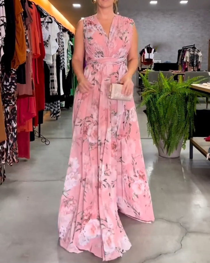 Levoire | Robe Sans Manches Élégante À Imprimé Floral En V