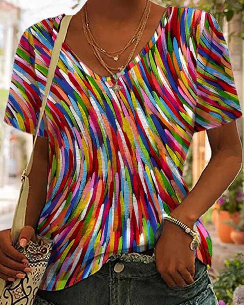 Levoire | T-Shirt À Col Rond Et Impression Colorée Multicolore