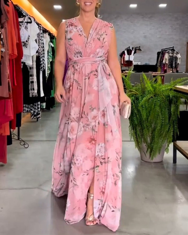 Levoire | Robe Sans Manches Élégante À Imprimé Floral En V Rot
