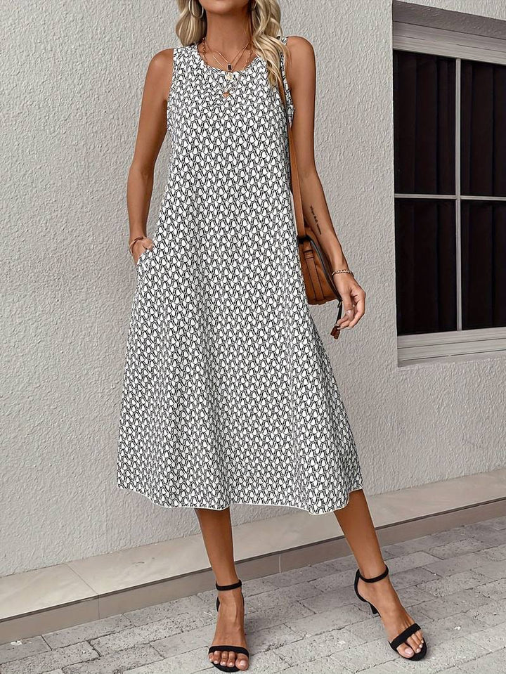 Levoire | Robe Midi Boho Sans Manches Avec Imprimé Intégral Blanc