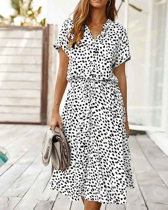 Levoire | Robe Midi À Pois Tache noire sur blanc