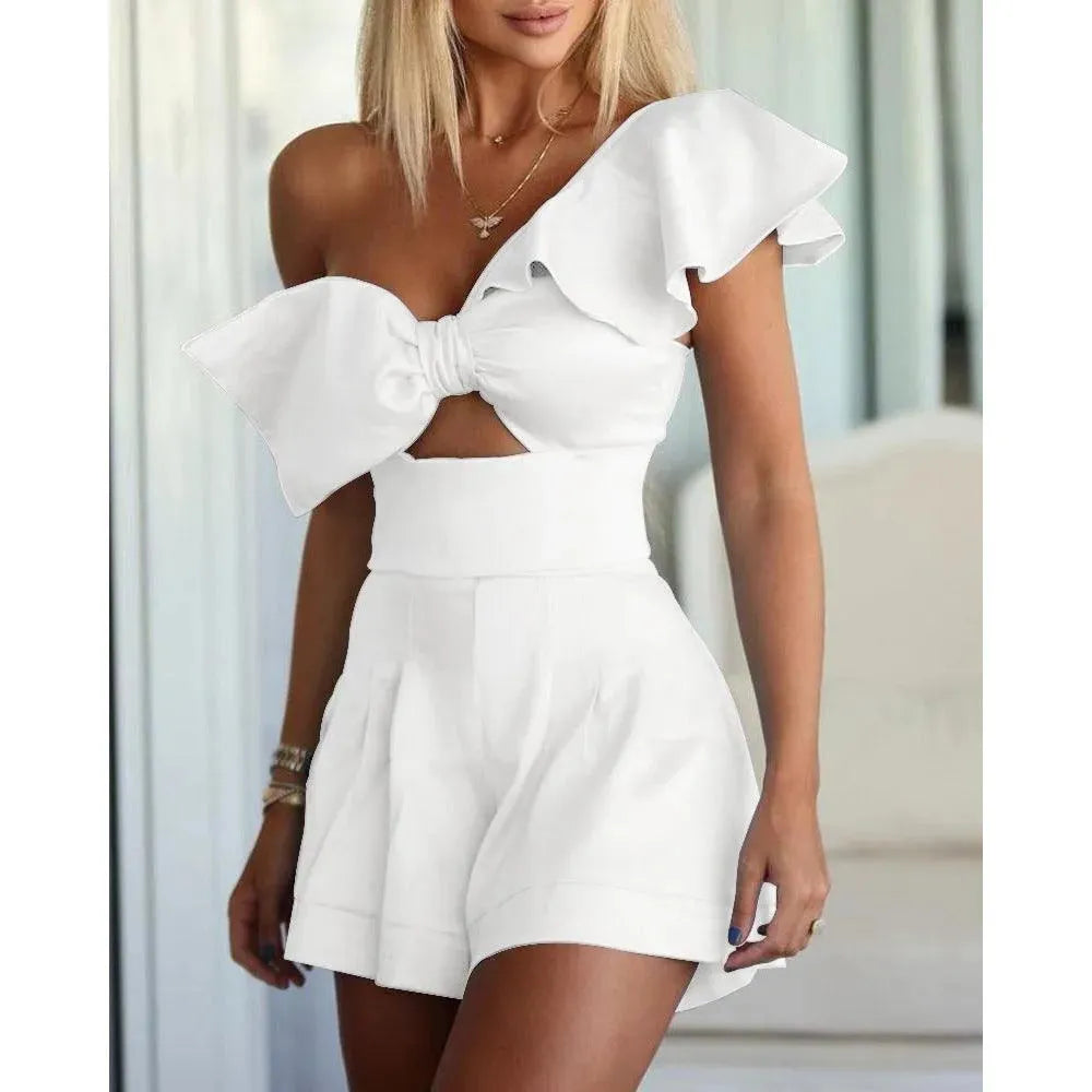 Levoire | Short en mélange avec des perles et un cordon Blanc