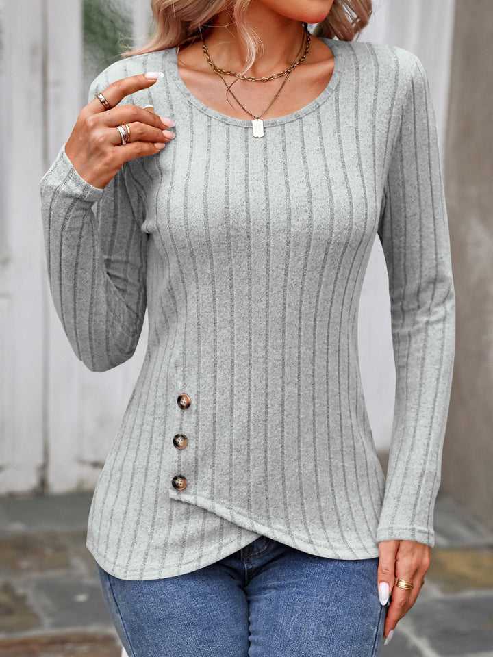 Levoire | Bouton décoratif Col rond Col en U T-shirt à manches longues Gris
