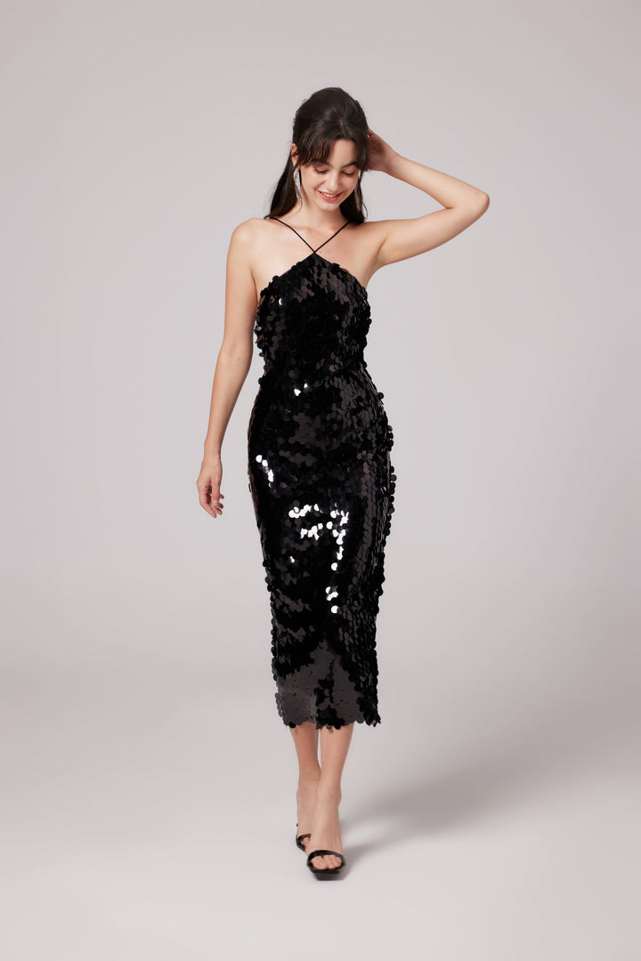 Levoire | Robe Midi Noire Ornée