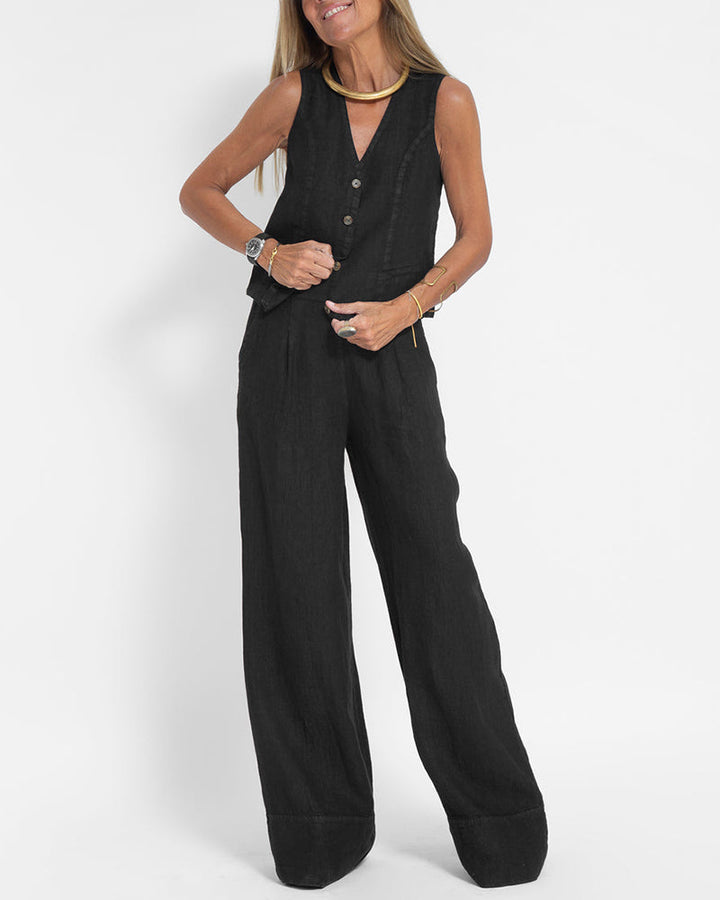 Levoire | Ensemble Élégant De Gilet En Lin Et Pantalon Large