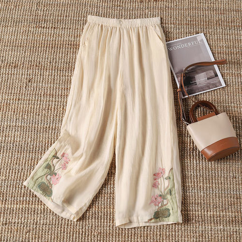 Levoire | Pantalon Décontracté Avec Des Fleurs Brodées
