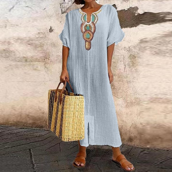 Levoire | Robe En Coton Et Lin Pour Femmes Bleu