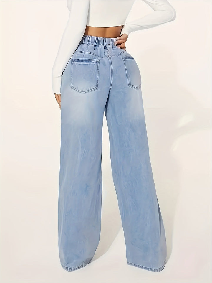 Levoire | Unisoleil Pantalons En Jean Bleus Lavés Décontractés Avec Taille Élastique