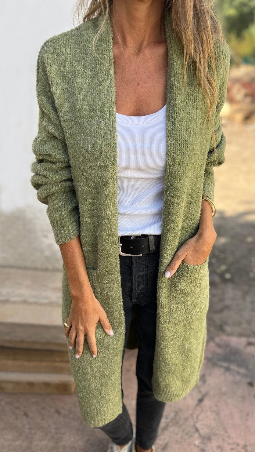 Levoire | Pull Pour Femme Décontracté En Grande Taille Tricoté Avec Poches Vert