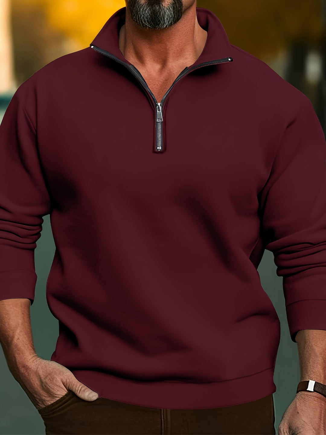 Levoire | Pullover Homme Avec Col Droit Bordeaux rouge