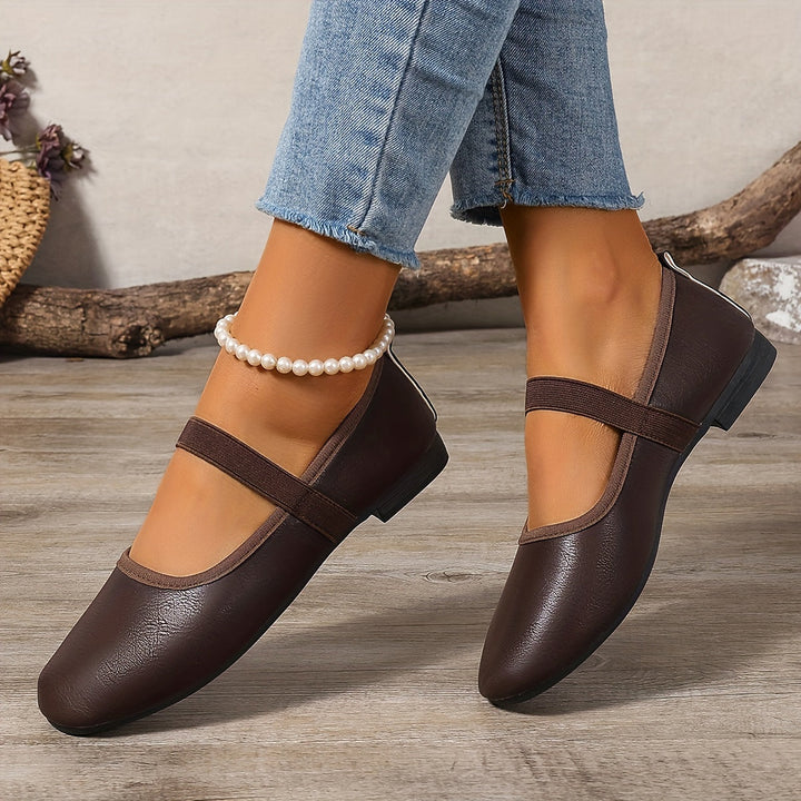 Levoire | Élégantes Ballerines Mary Jane Blanches Marron foncé