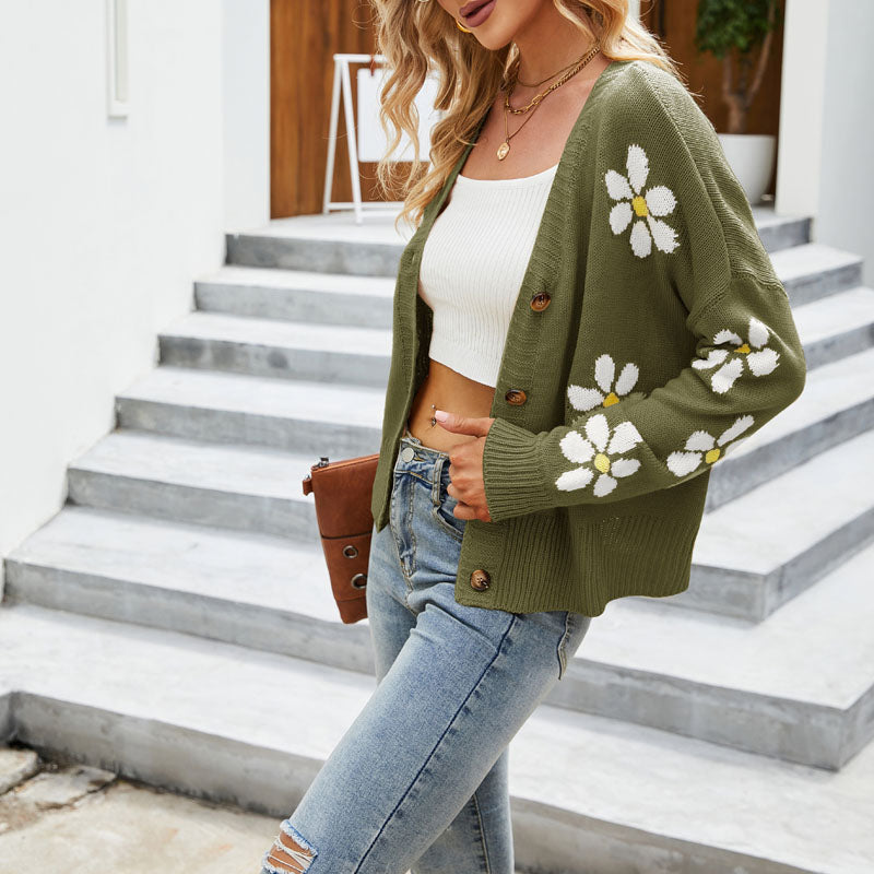 Levoire | Décontracté Gazeux Floral Tricoté Femme Gilet Avec Boutons
