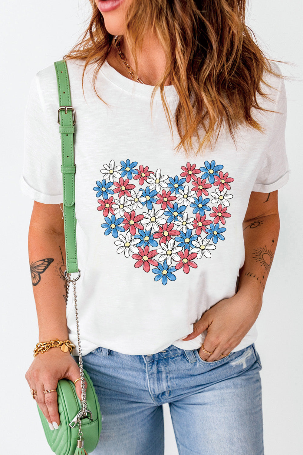 Levoire | Fleurs Graphique Col Rond Manches Courtes T-shirt