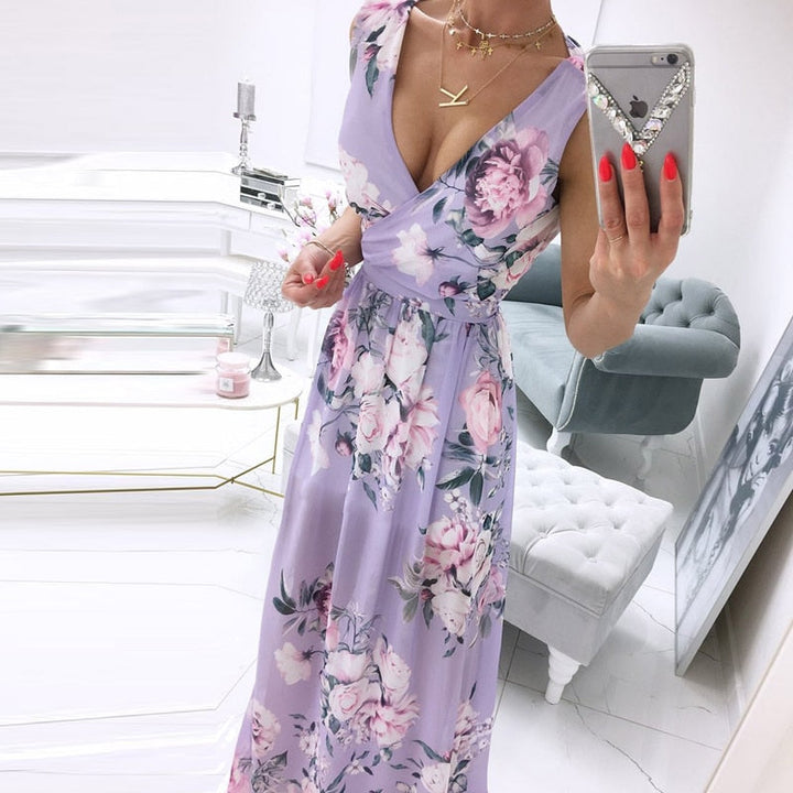 Levoire | Robe de plage sans manches à col en V profond pour femme Chiffon Violet