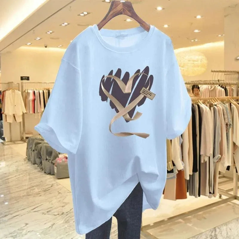 Levoire | T-shirt femme à manches courtes en coton de taille moyenne Bleu ciel