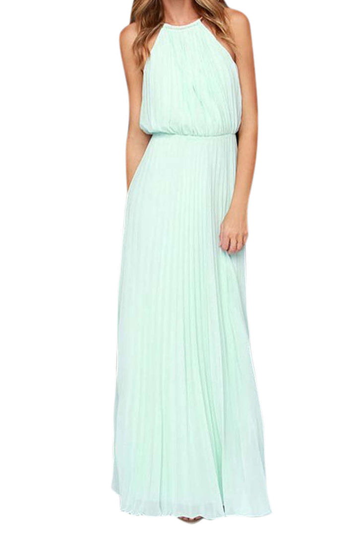 Levoire | Robe de soirée maxi sans manches à dos creux plissé Bleu ciel