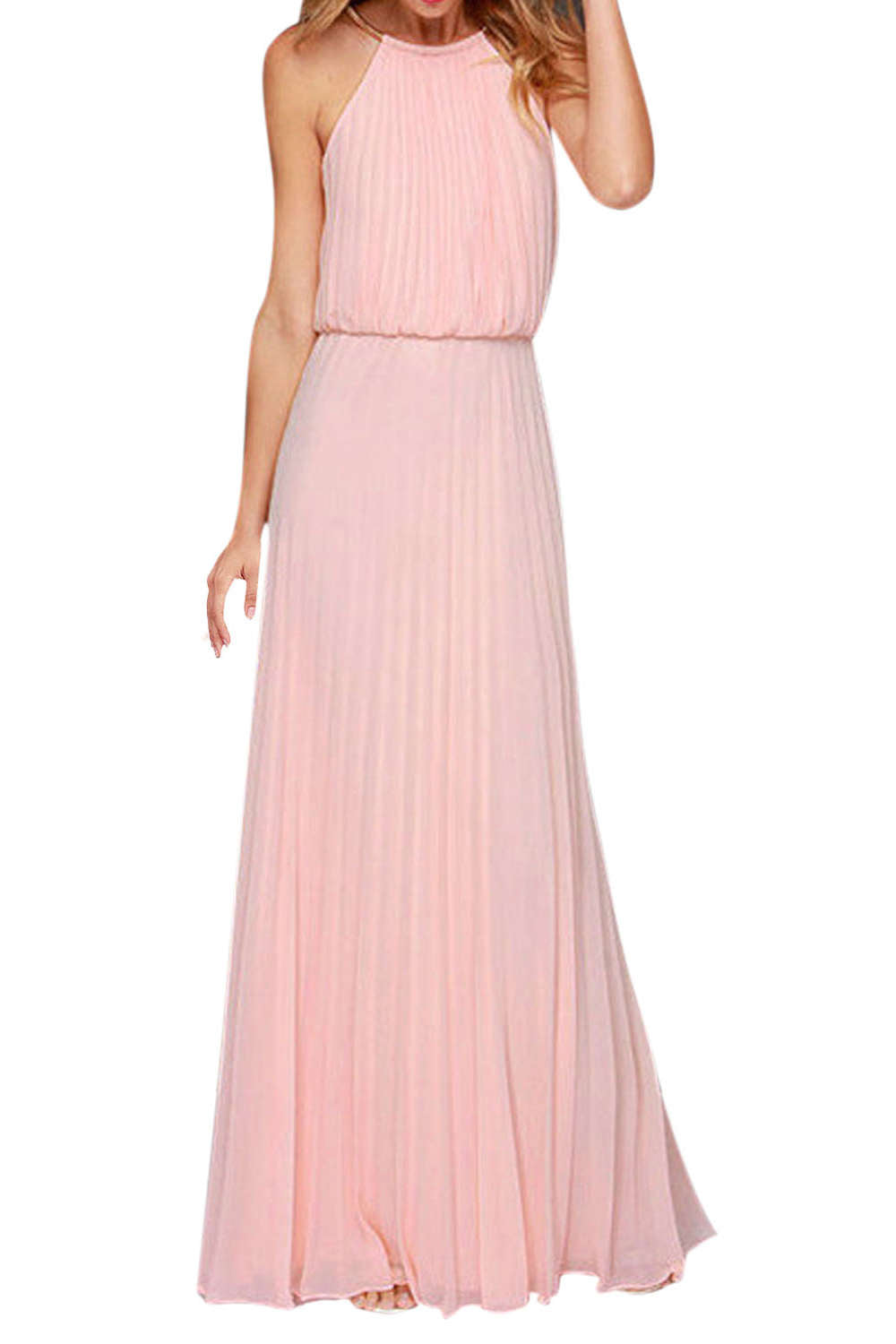 Levoire | Robe de soirée maxi sans manches à dos creux plissé Rosa