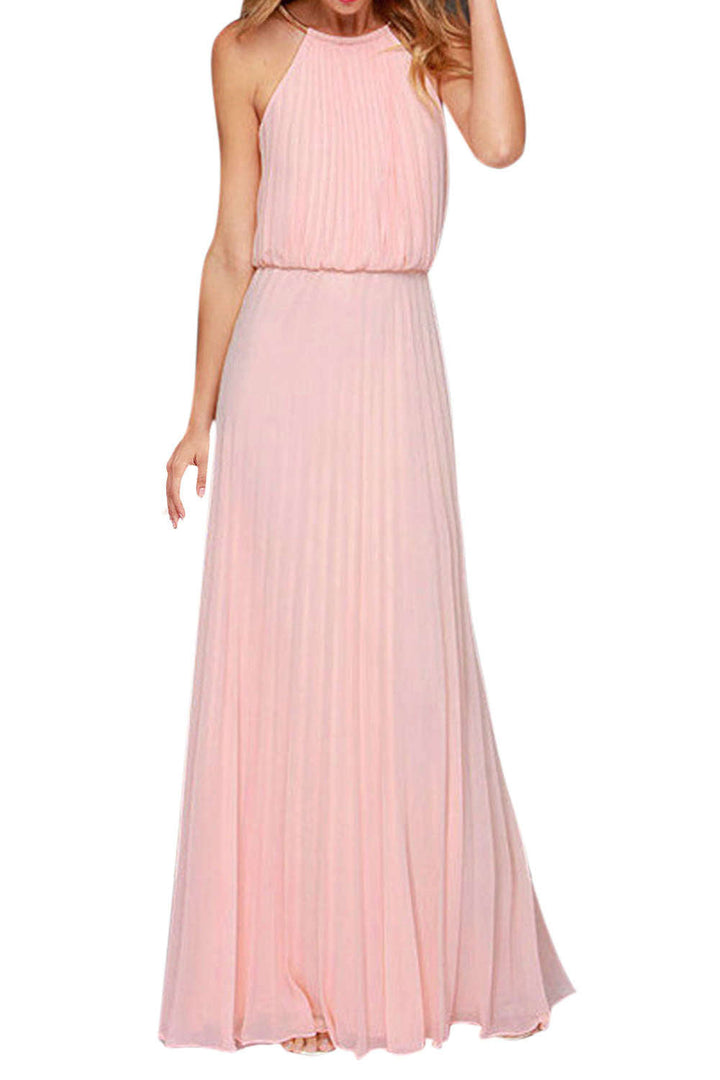 Levoire | Robe de soirée maxi sans manches à dos creux plissé Rosa