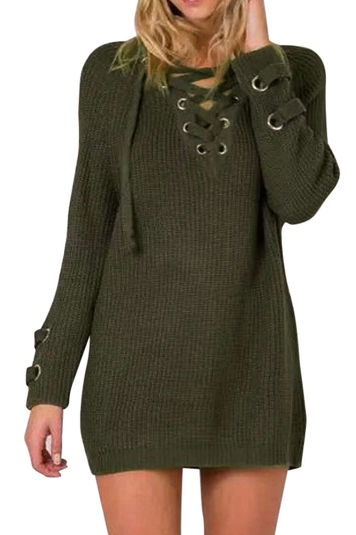 Levoire | Femmes Lacets Vue avant Encolure en V Manches longues Pull en tricot Top