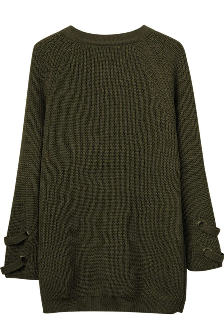 Levoire | Femmes Lacets Vue avant Encolure en V Manches longues Pull en tricot Top
