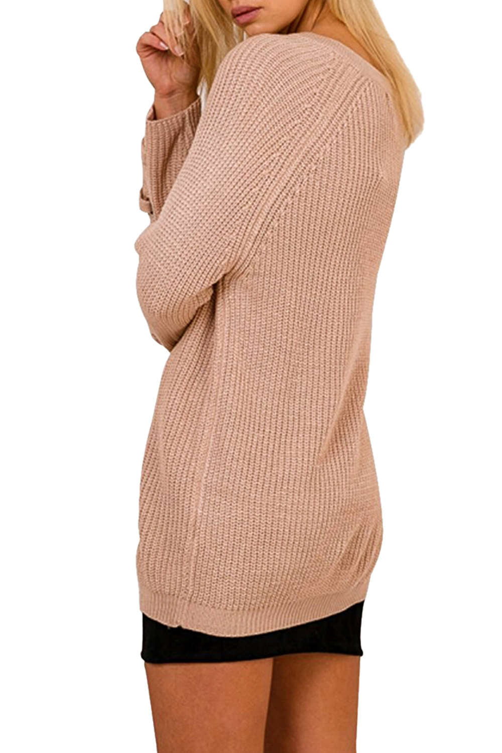 Levoire | Femmes Lacets Vue avant Encolure en V Manches longues Pull en tricot Top