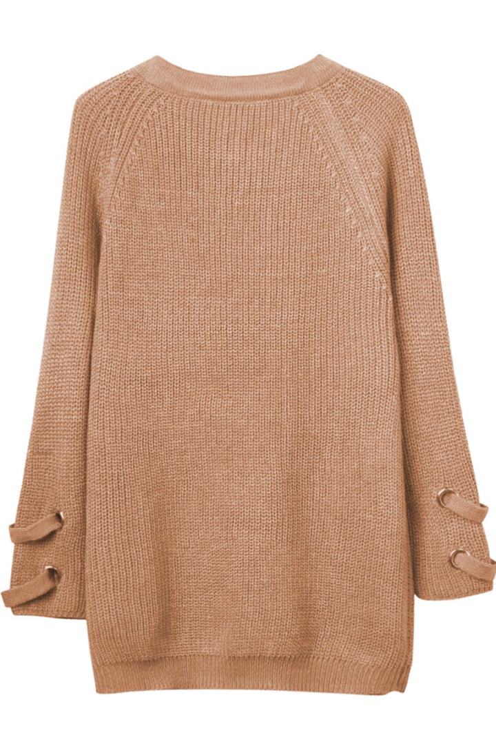 Levoire | Femmes Lacets Vue avant Encolure en V Manches longues Pull en tricot Top