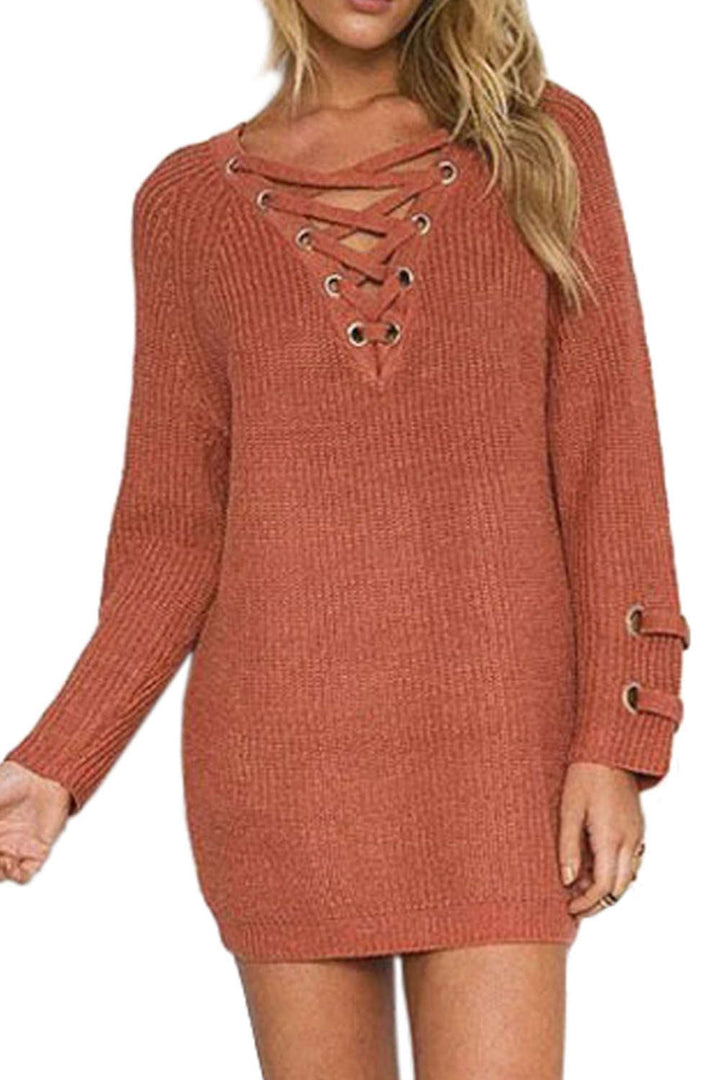 Levoire | Femmes Lacets Vue avant Encolure en V Manches longues Pull en tricot Top