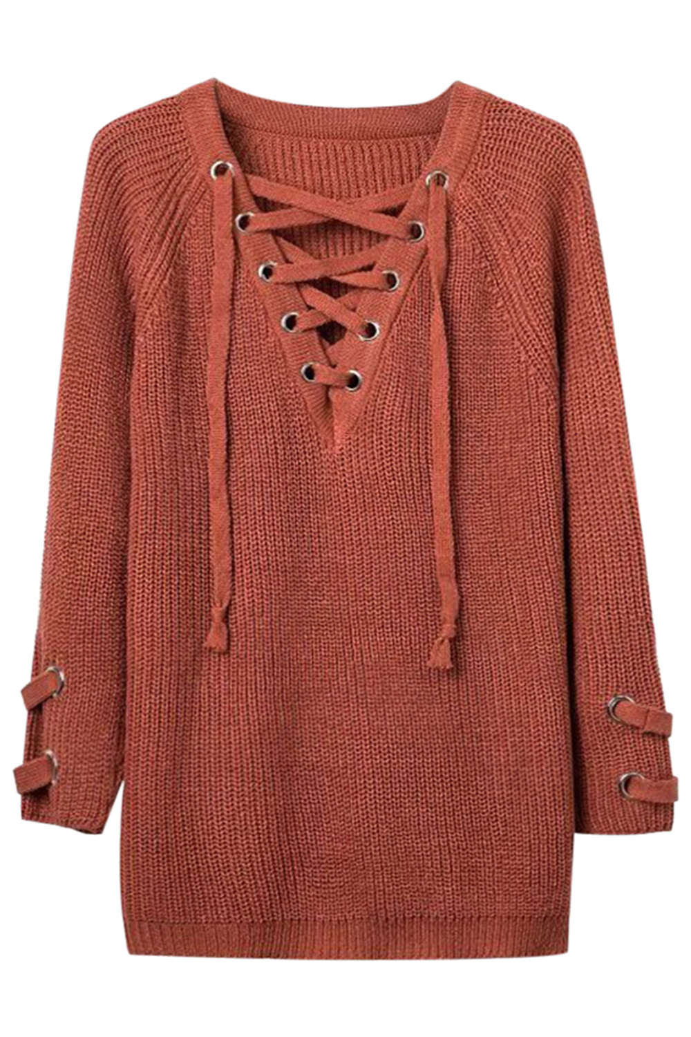 Levoire | Femmes Lacets Vue avant Encolure en V Manches longues Pull en tricot Top