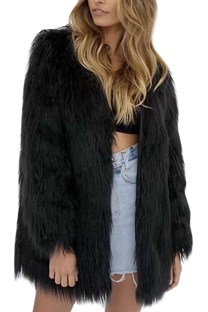 Levoire | Manteau chaud en fausse fourrure à manches longues Noir
