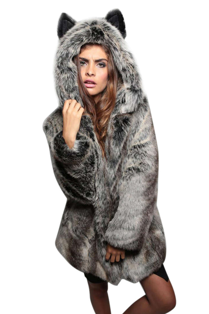 Levoire | Fauteuil en fausse fourrure Manteau à capuche oreilles mignonnes Braun