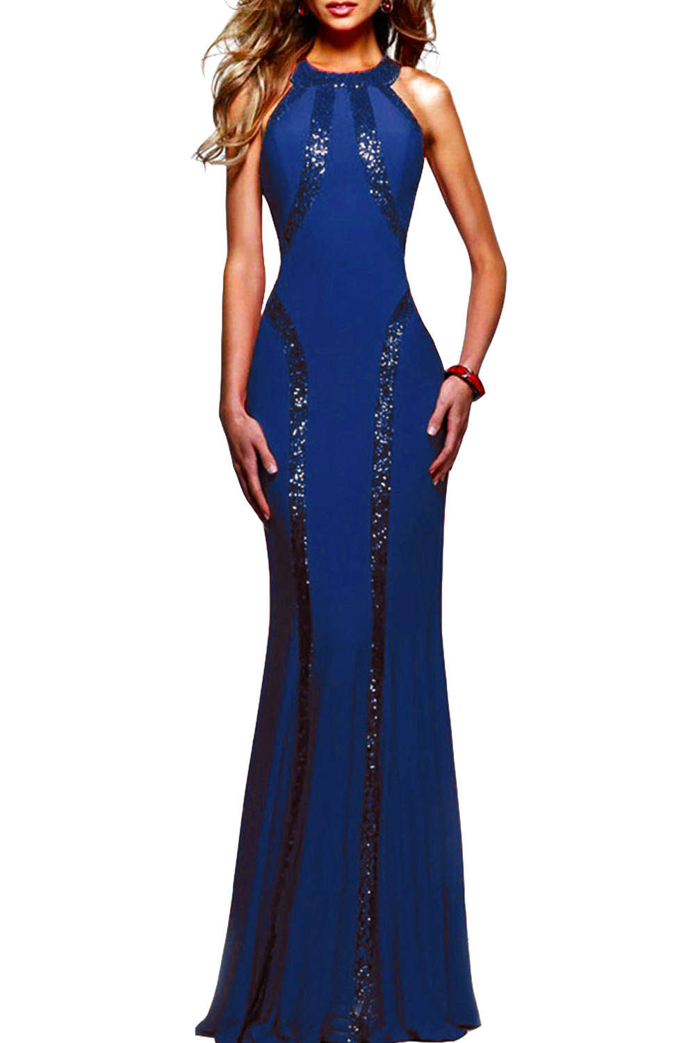 Levoire | Femmes Superbe robe de bal en jersey avec sequins Bleu