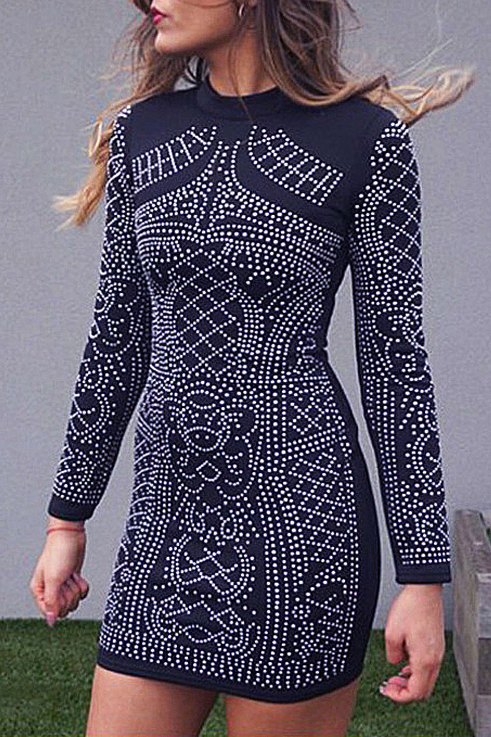 Levoire | Robe Mini ornée de faux diamants entier Bleu marine