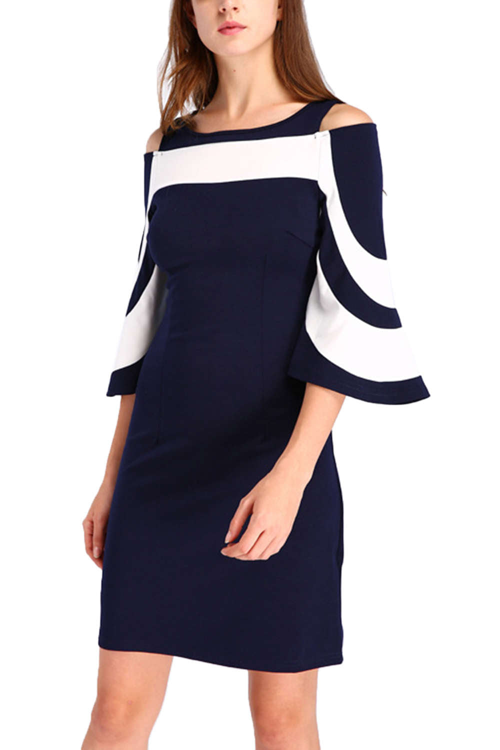 Levoire | Noir/blanc Robe Midi Épaule Dénudée