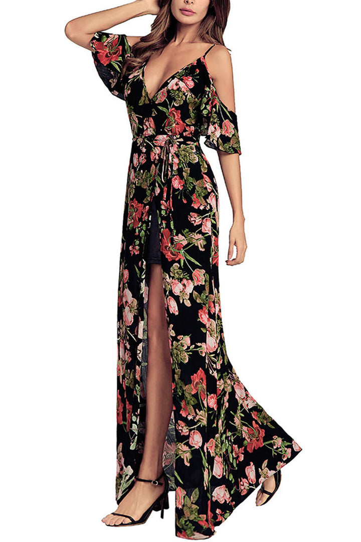 Levoire | Robe Maxi Imprimé Floral Décolleté V Épaules Dégagées