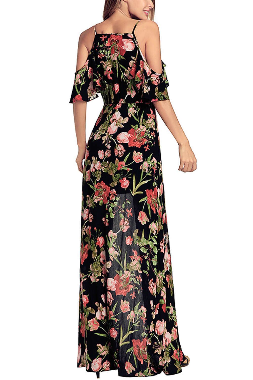 Levoire | Robe Maxi Imprimé Floral Décolleté V Épaules Dégagées